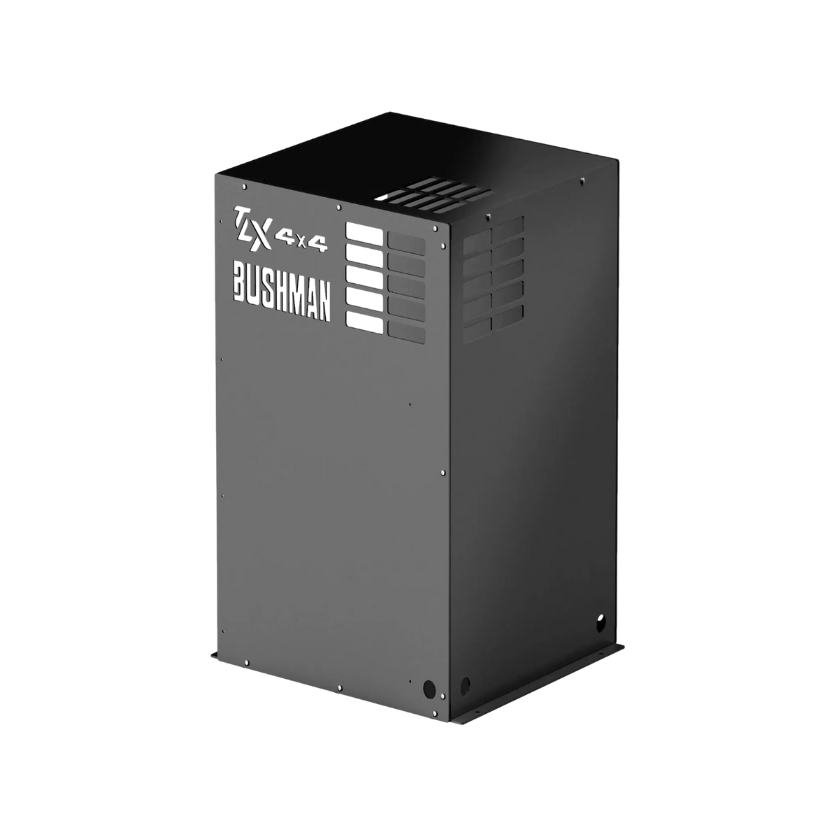 Bushman 130L Black Edition Fridge Box back-left angle view with side vent.