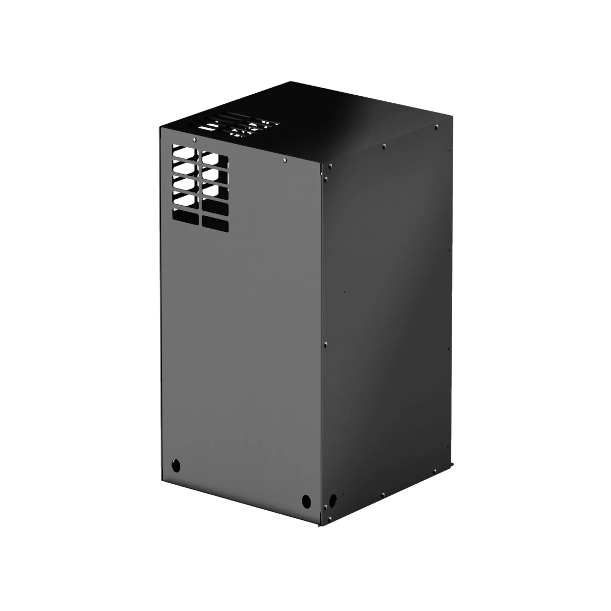 Bushman 130L Black Edition Fridge Box back-right angle view with vented panel.