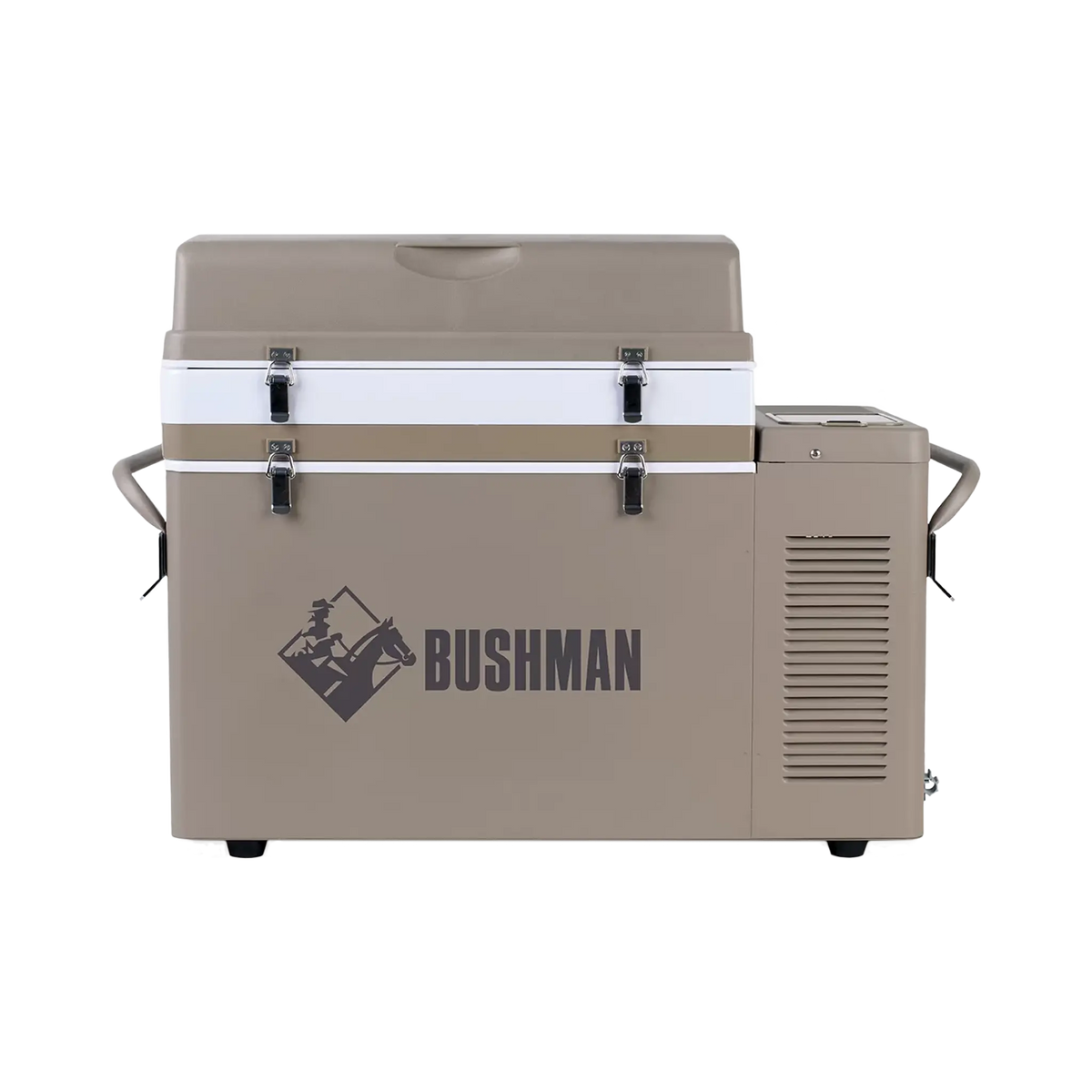Bushman SC35-52 portable fridge freezer side view with raised extension lid.