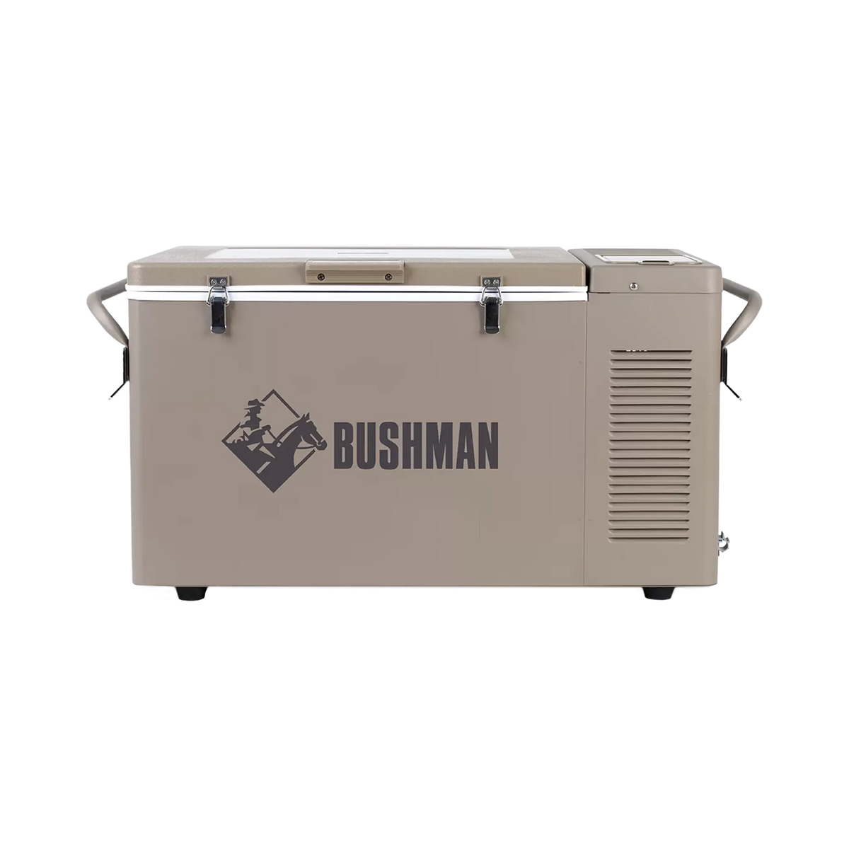 Bushman SC35-52 portable fridge freezer side profile with carry handles.