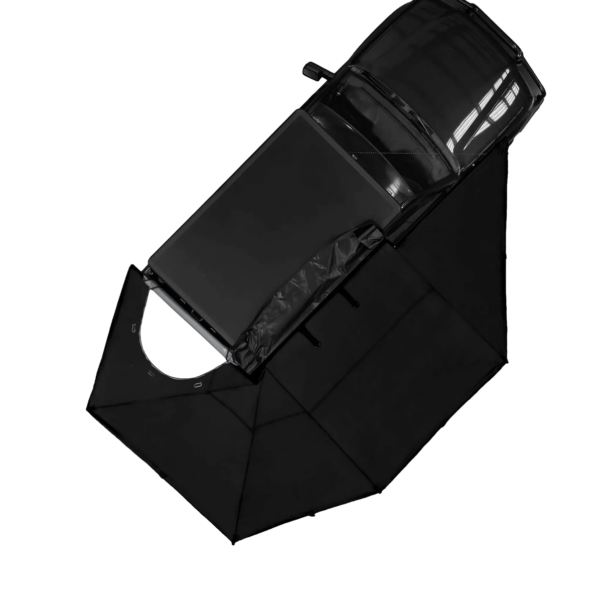 Bushwakka Driver Side Darkness 270 Pro D-Zip Awning top view on vehicle completely open.