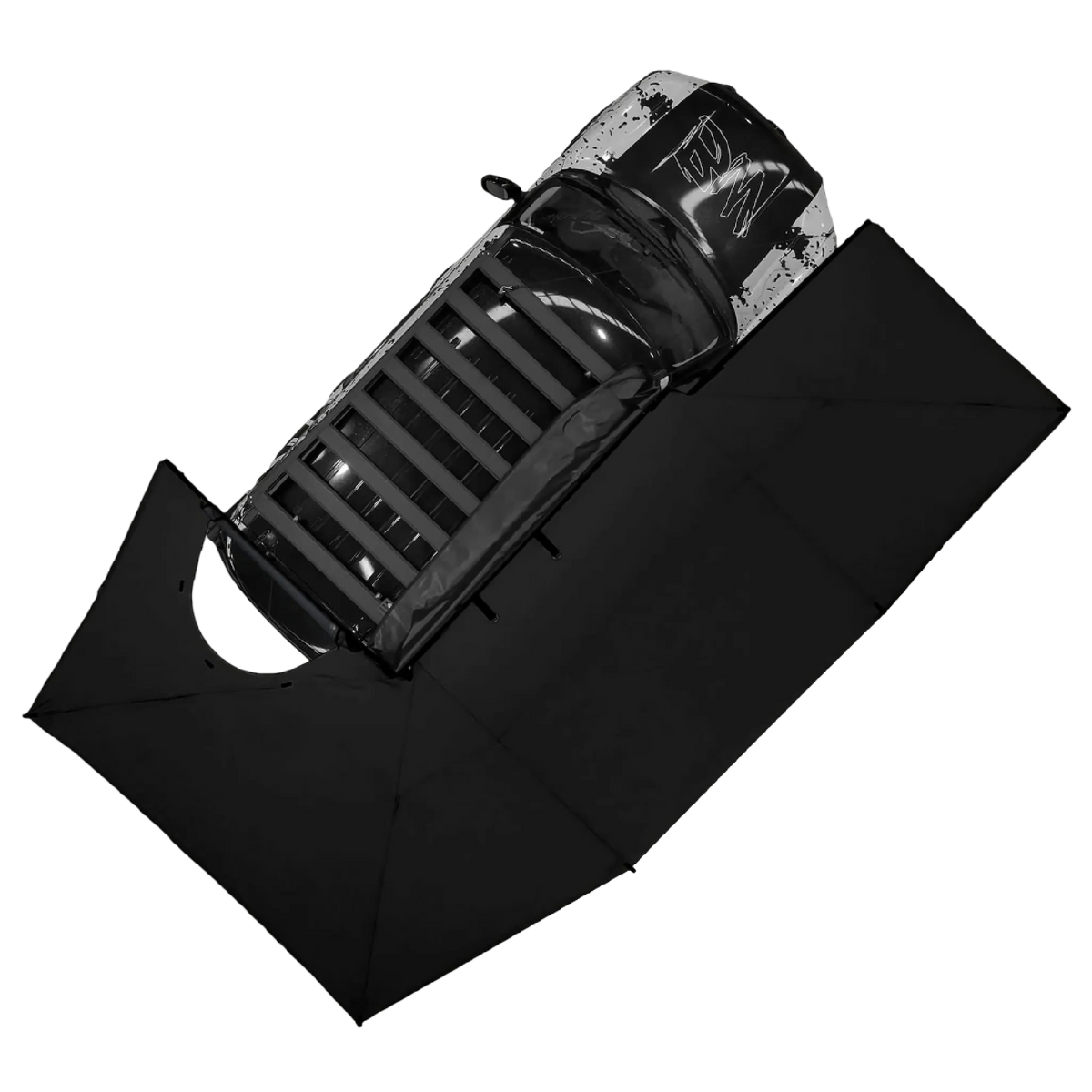 Bushwakka Driver Side XL Squared Pro D-Zip Awning aerial view.