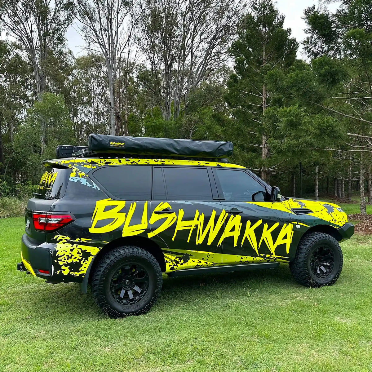 Bushwakka Extreme Shower Ensuite Double folded in storage bag on the vehicle roof rack.