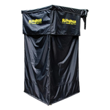 Bushwakka Extreme Shower Ensuite Single angled view with black walls zipped closed and yellow logos.