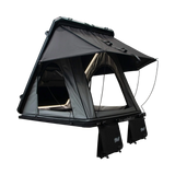 Bushwakka Nomad rooftop tent rear right view with open doorway and rain fly.
