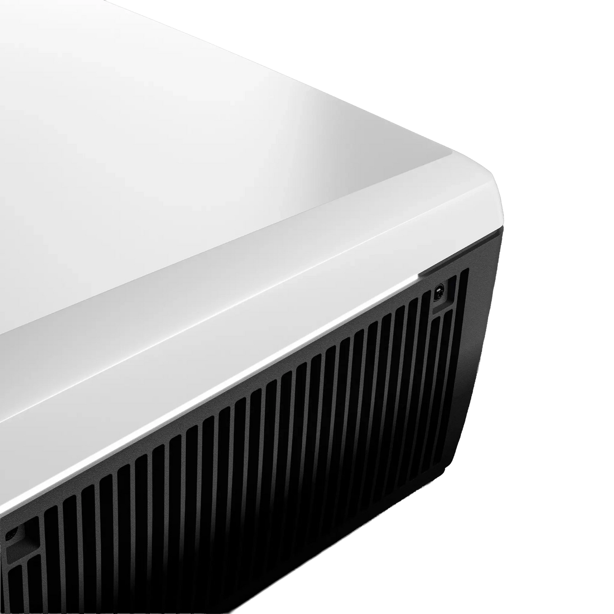 Dometic FreshJet 7 Series Pro white rooftop air conditioner close up of side grille and front corner.