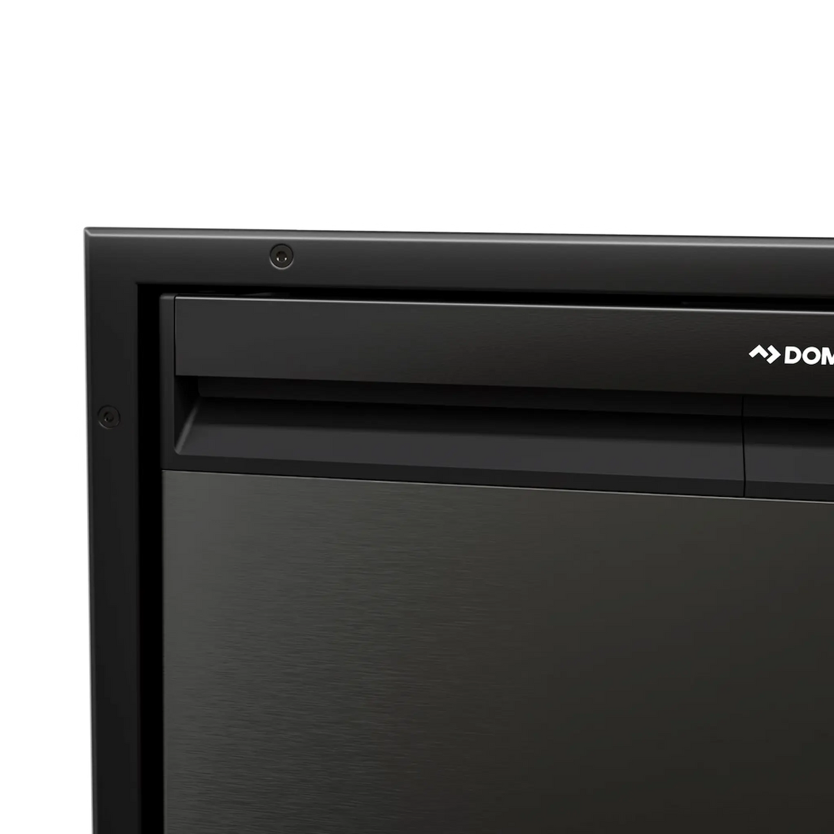 Dometic NRX115 black mounting frame front view around the black fridge door.