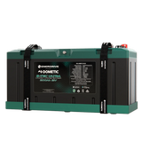 Enerdrive 200Ah 12V B-TEC ULTRA G3 lithium battery front right view with two straps and a green mounting tray.