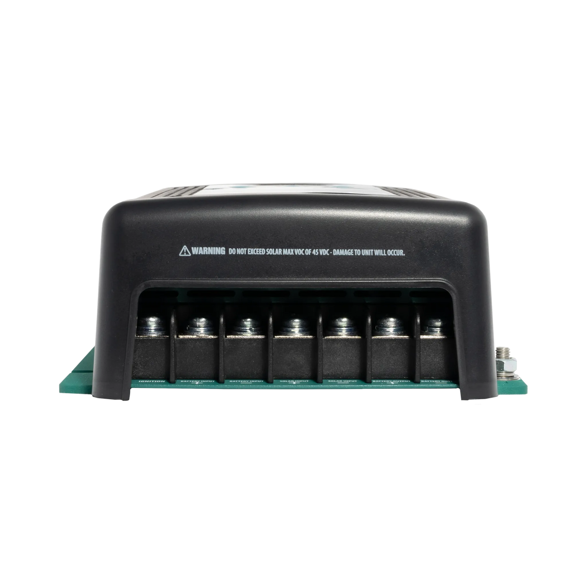 Enerdrive 30A 24V DCDC battery charger bottom view with a row of screw terminals.