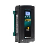 Enerdrive 60A 12V ePOWER battery charger in a front left view with its side label and digital display visible.