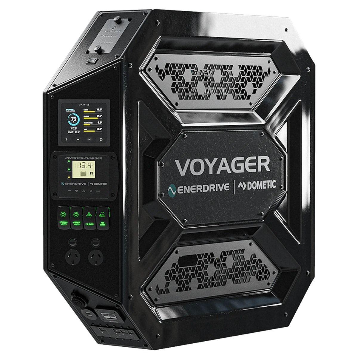 Enerdrive Passenger Side Voyager Power System front angle view with control panel.