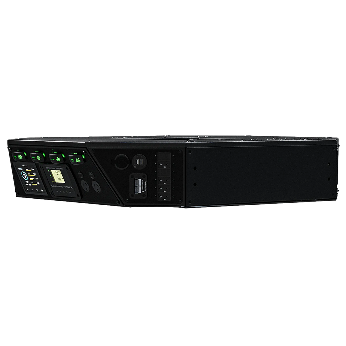 Enerdrive Top Voyager Power System angled front view with long black enclosure.