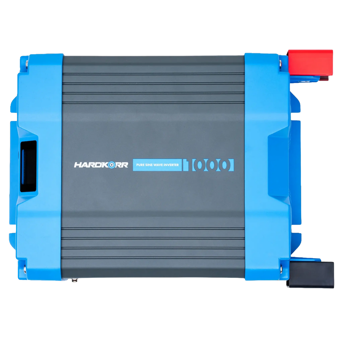Hardkorr 1000W Pure Sine Wave Inverter - LS top view with battery cables at the rear.