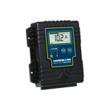 Hardkorr 15A waterproof PWM smart solar regulator front angled view with an LCD screen and two buttons.