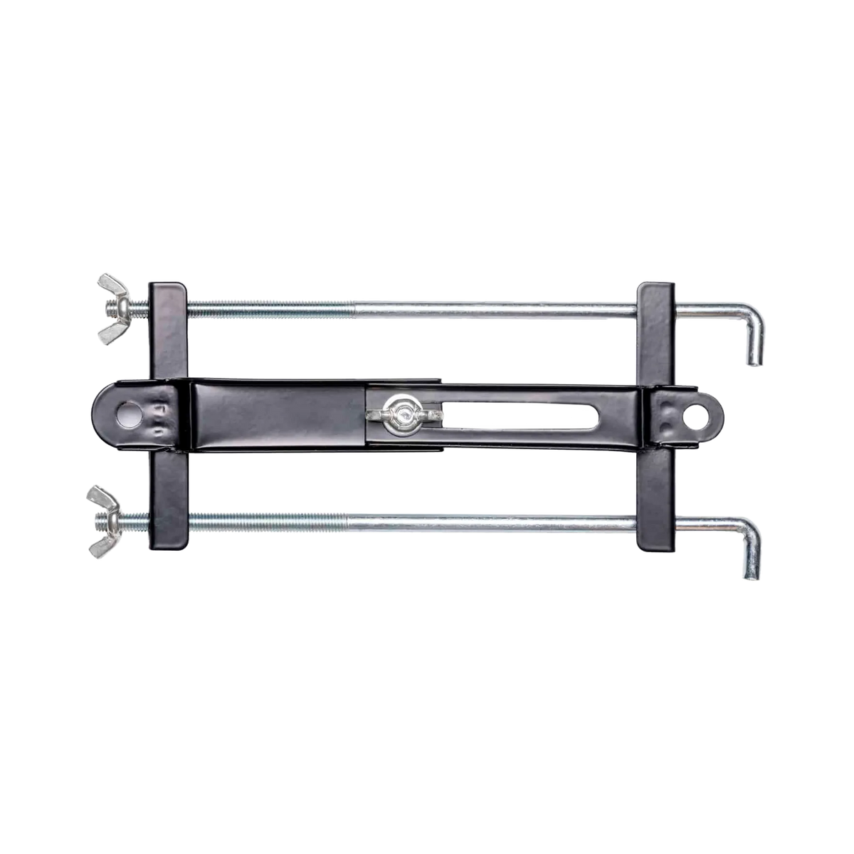 Hardkorr 240Ah lithium battery tray clamp assembly with threaded rods, wing nuts and brackets.