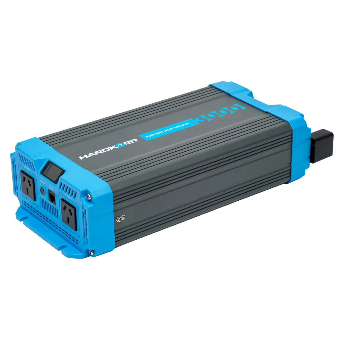 Hardkorr 3000W Pure Sine Wave Inverter - LS front right view with dual AC outlets.