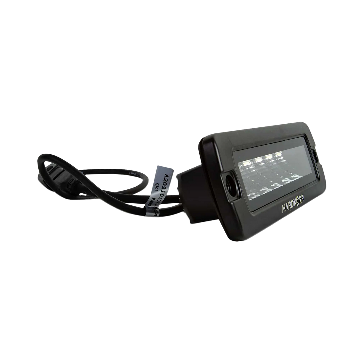 Hardkorr 30W XDW flush mount LED work light front left view with the rear housing and cable visible.