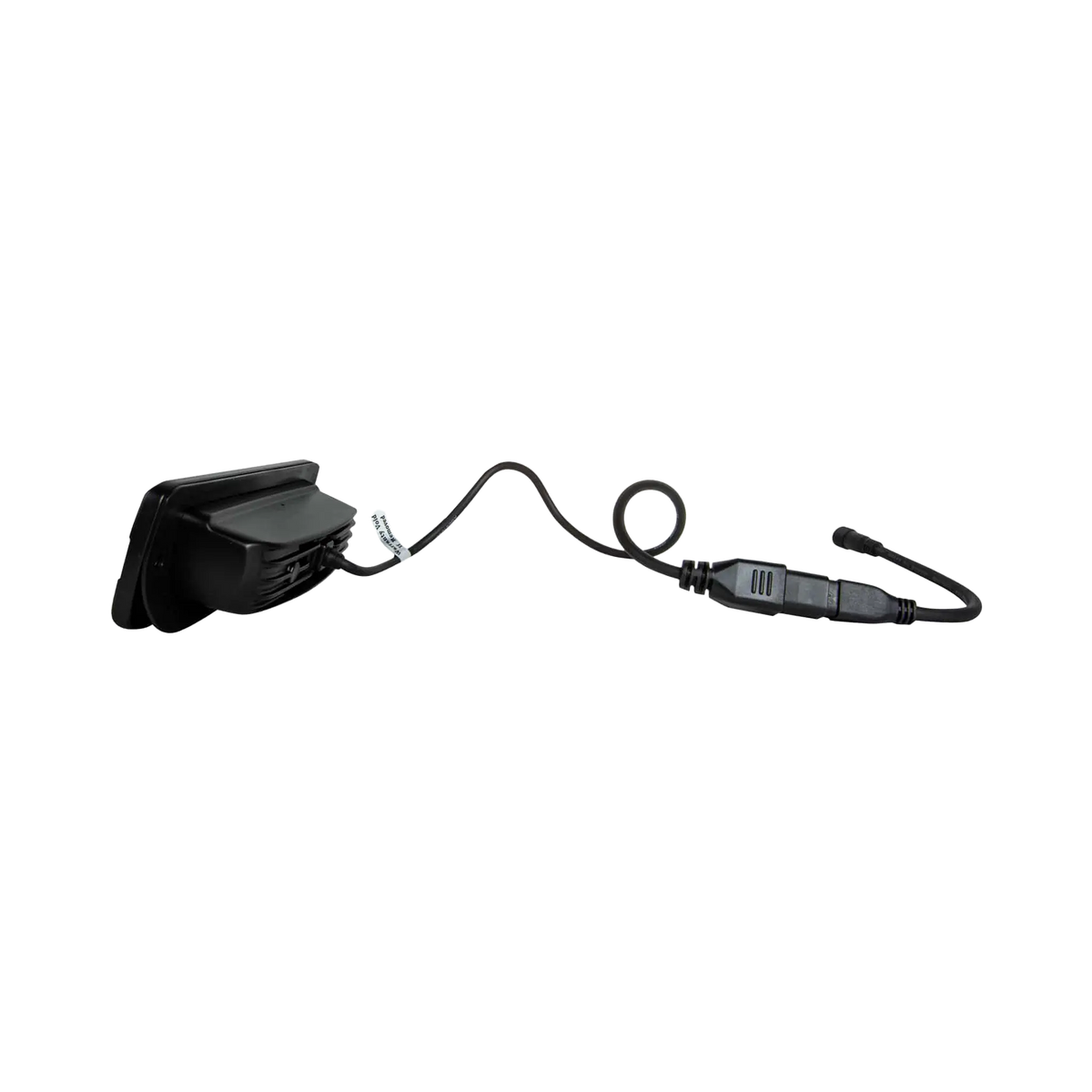 Hardkorr 30W XDW flush mount LED work light rear view with its curved housing, attached cable and inline connector.