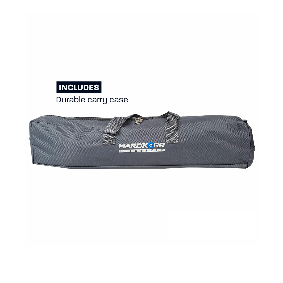 Hardkorr 4 bar orange and white LED camp light kit graphic identifying the included grey carry bag.