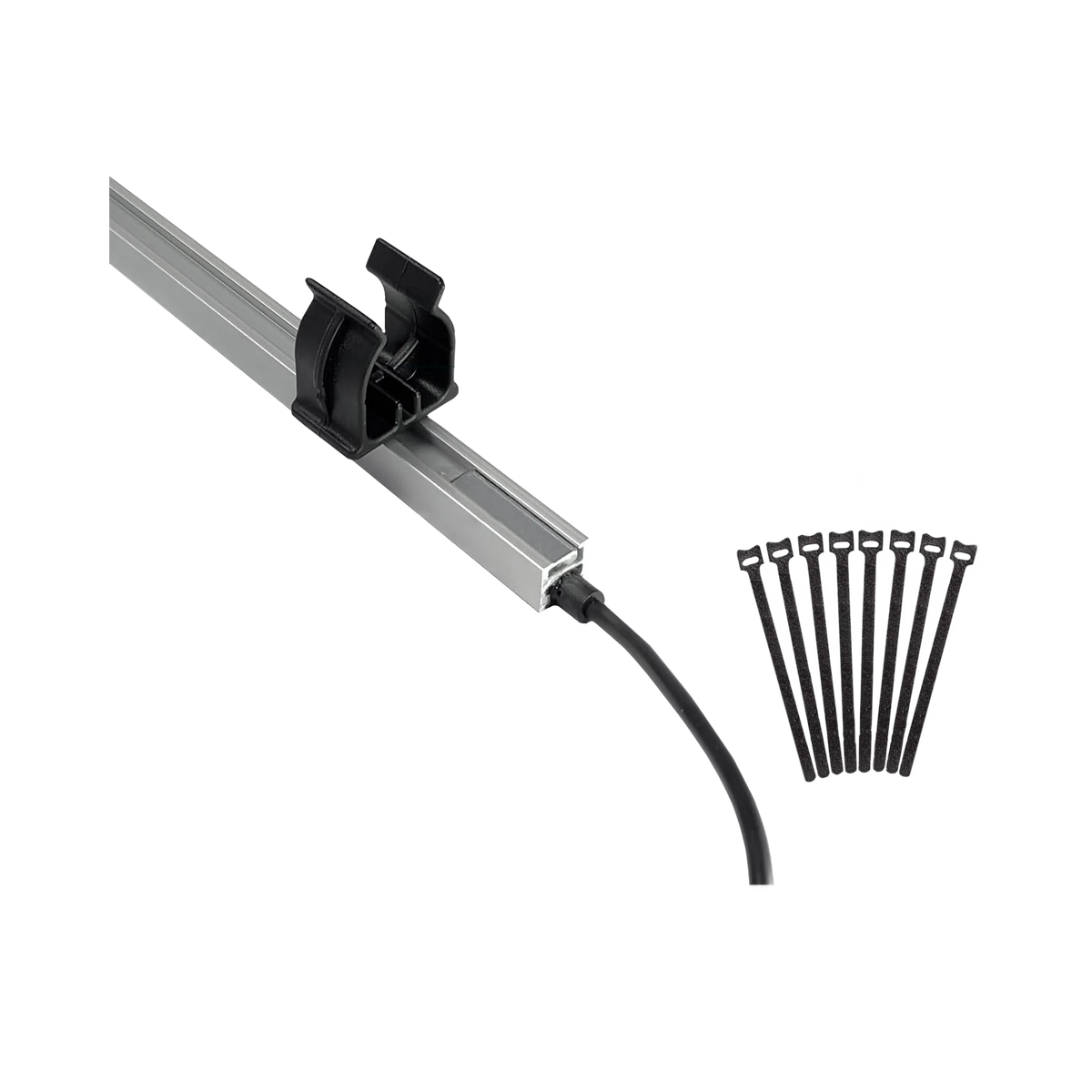 Hardkorr 4 bar LED camp light kit mounting detail with a pole clip on a light bar beside fastening straps.