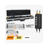 Hardkorr 6 bar LED camp light kit graphic with an open case, two dimmers and three lighting colour options.