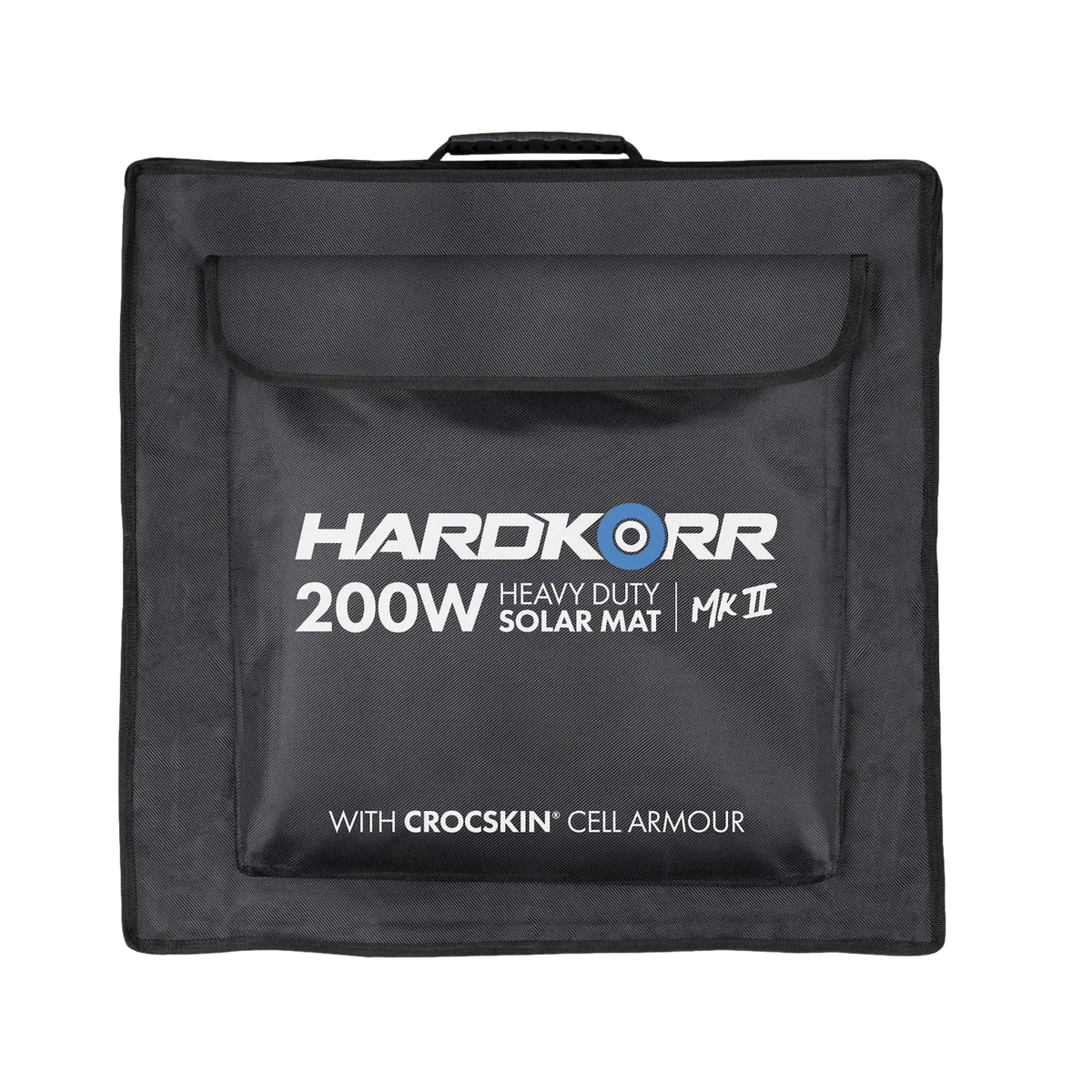 Hardkorr MKII 200W solar mat carry bag with a front pocket, handle and printed branding.