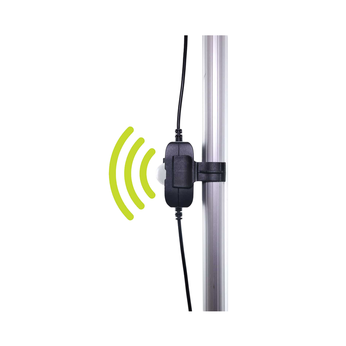 Hardkorr motion sensor for LED light bars mounted on a pole with green motion detection symbols.