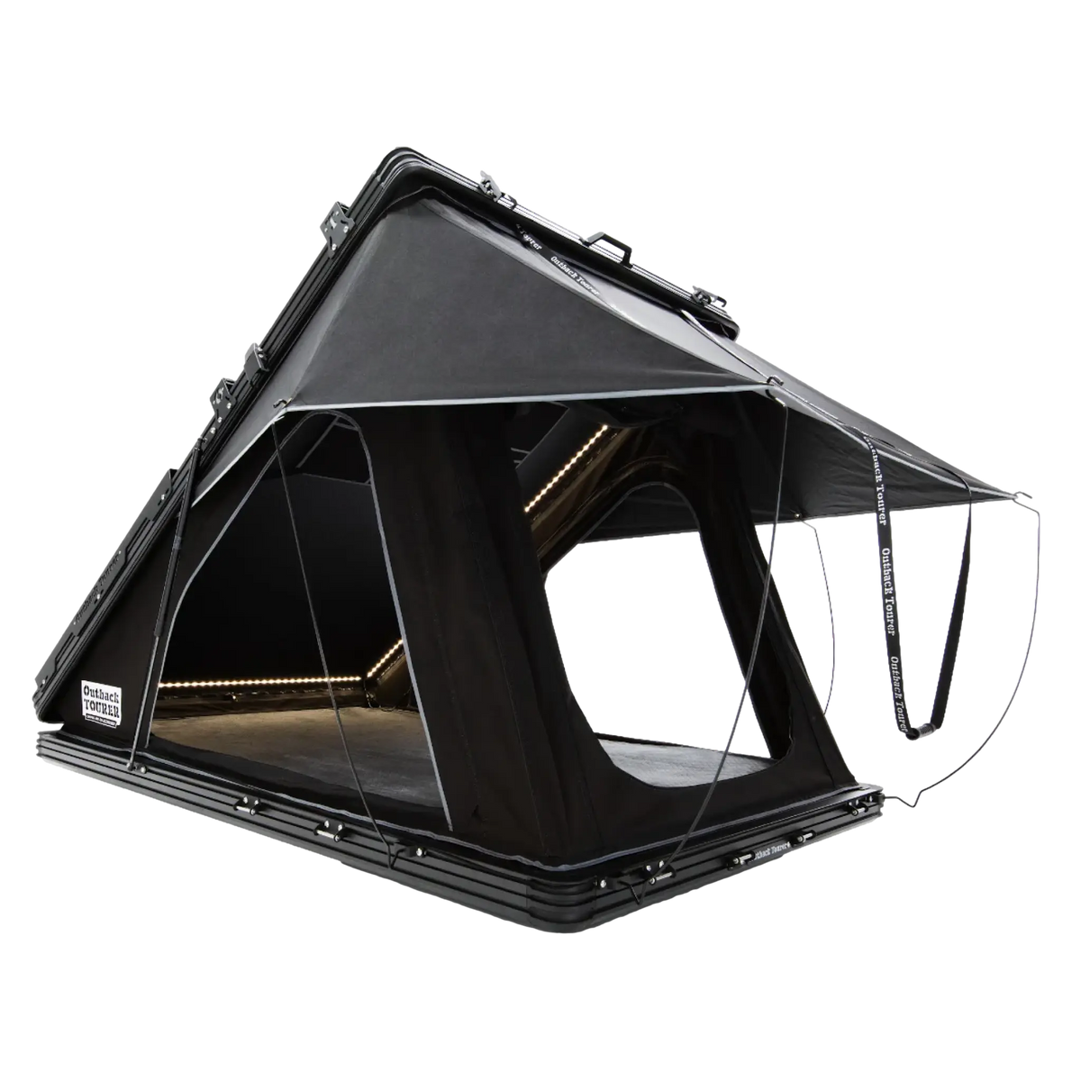 Outback Tourer 1.2 Plus Rooftop Tent front-left studio view with open side window and rainfly.
