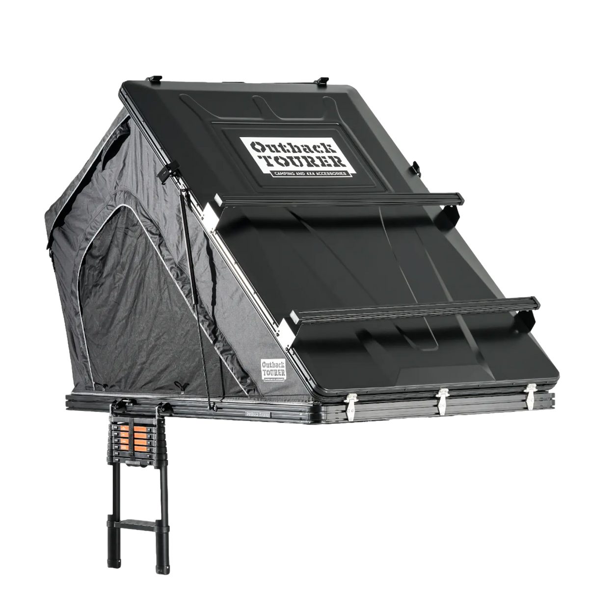 Outback Tourer 1.3 ST Rooftop Tent open with cross bars and ladder fitted.