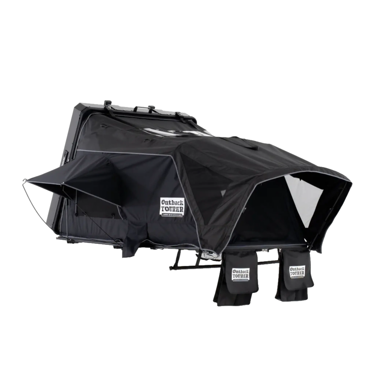 Outback Tourer 1.5 Lite Rooftop Tent front left studio view with rainfly open.