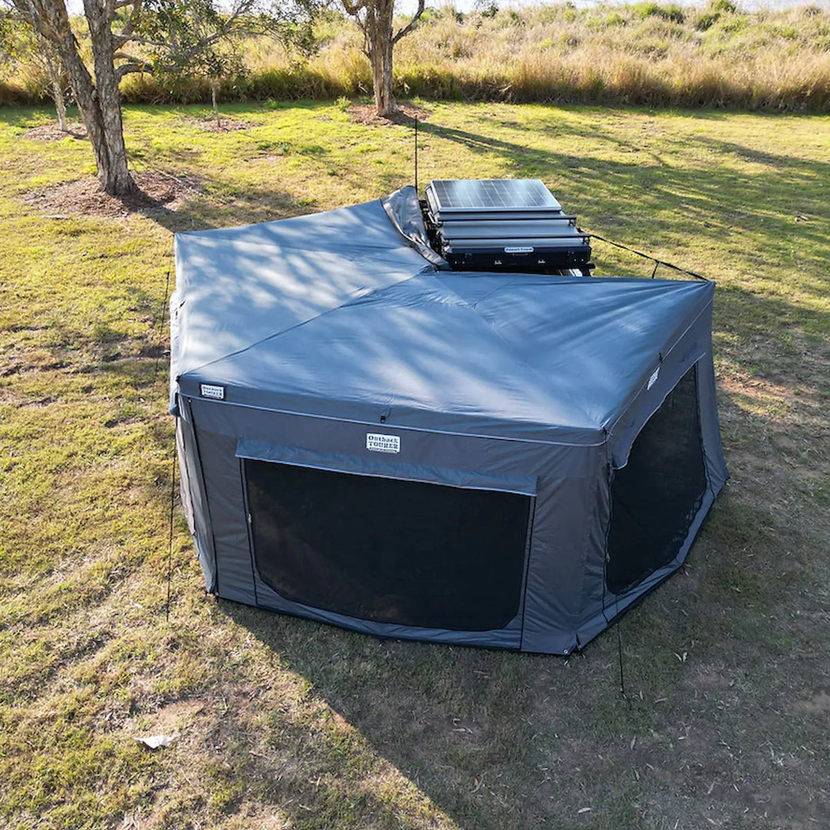Outback Tourer Passenger Side 270 Full Wall Kit top back view with rear and side mesh panels.