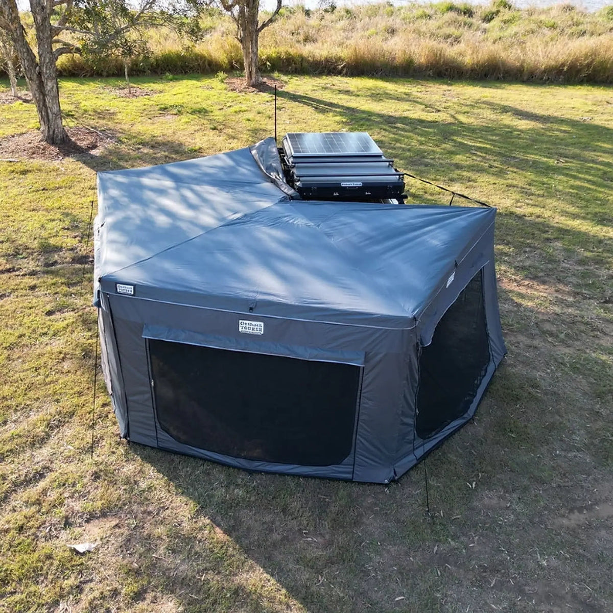 Outback Tourer Passenger Side 270 Full Wall Kit top front view with mesh side panels.