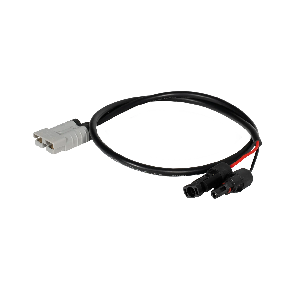 Rekcharge 1m solar cable with positive and negative MC4 leads and a grey 50A Anderson plug.