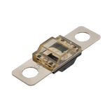 Rekcharge 200A Midi fuse angled view with transparent amber housing and two silver mounting tabs.