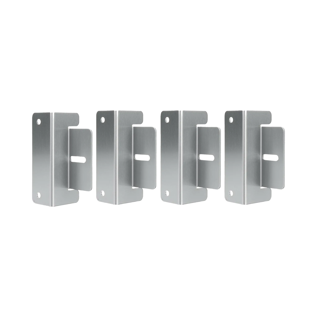 Rekcharge 4 piece aluminium solar panel mounting brackets standing upright in a row.