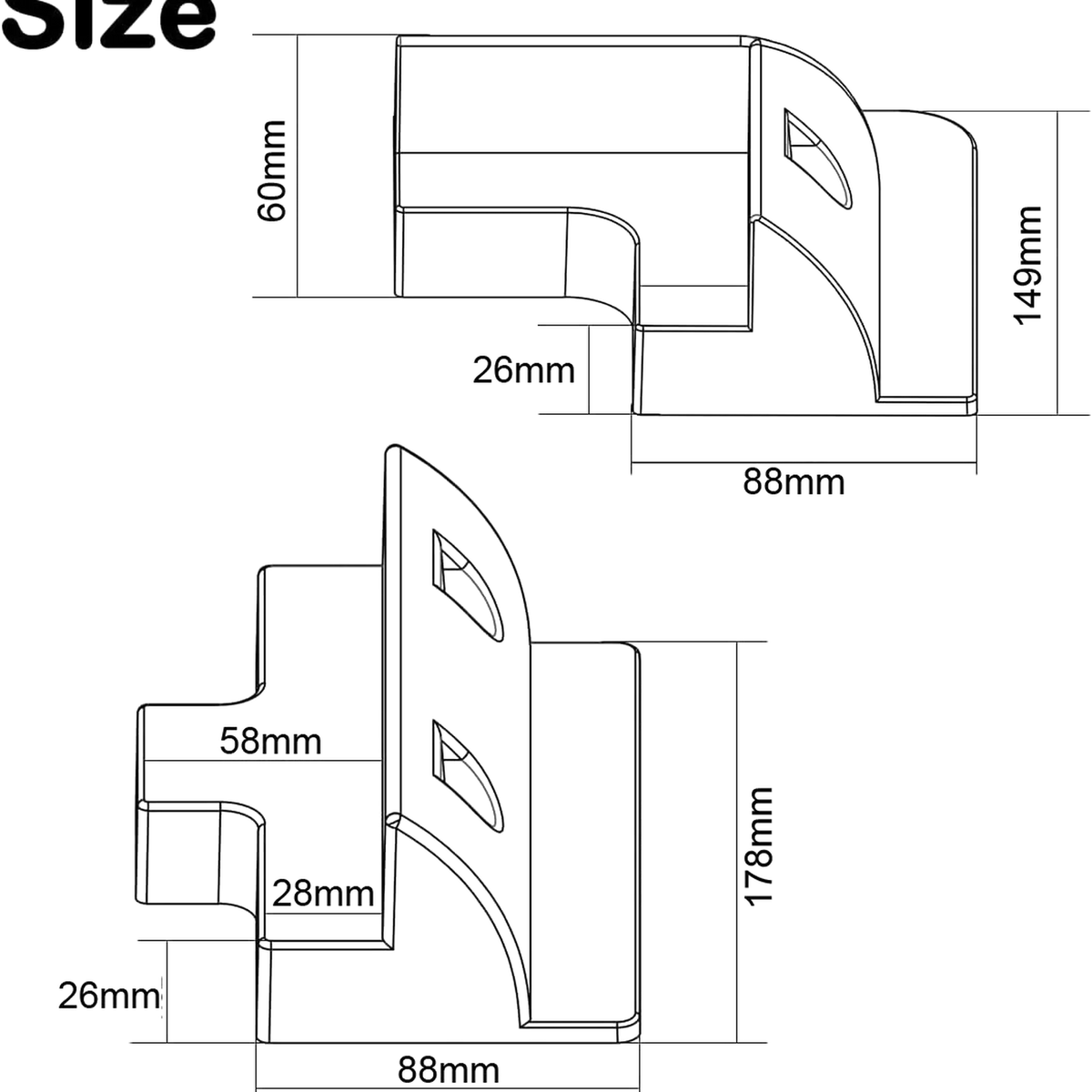 Dark technical drawing of the Rekcharge six-piece solar panel mounting kit with six bracket shapes.