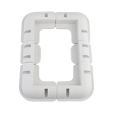 Rekcharge 6 piece white ABS solar panel mounting kit top view with four corner brackets and two side brackets.