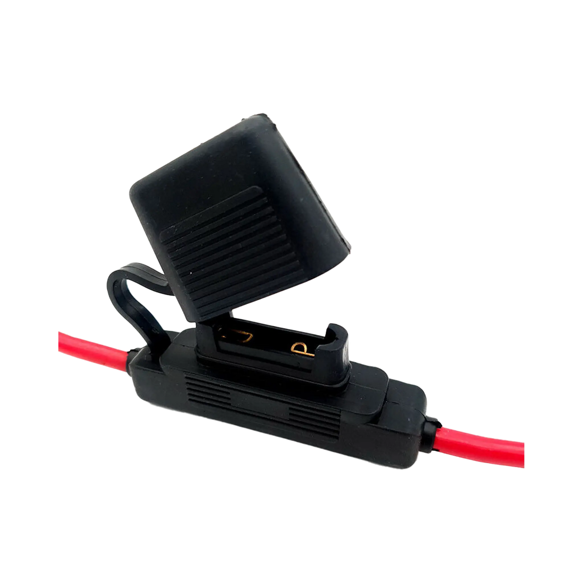 Rekcharge 60A inline maxi blade fuse holder with the cap open and no fuse in the socket.