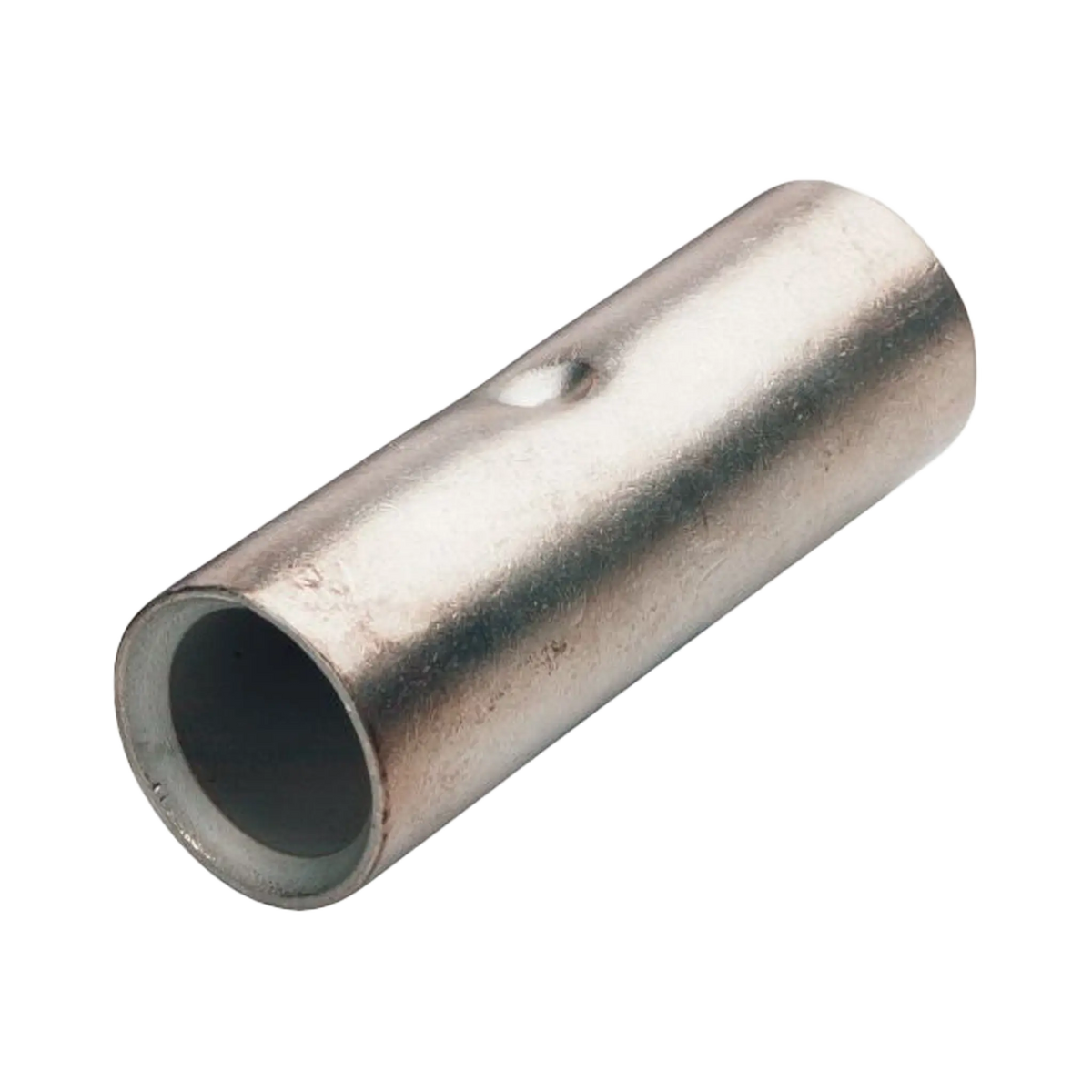 Rekcharge 95mm battery cable joiner in an angled view with a round cable opening and a small side indentation.