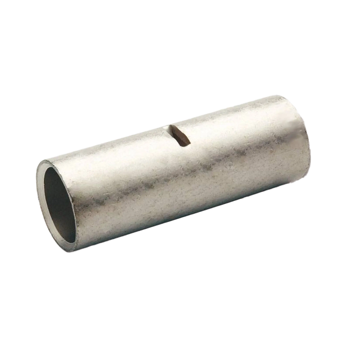 Rekcharge 95mm battery cable joiner in a low angled view with an open barrel and a narrow side slot.
