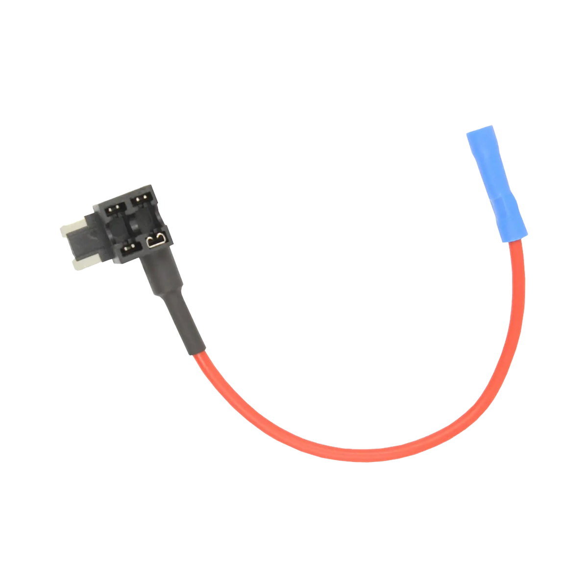 Rekcharge micro blade fuse tap holder viewed from above with its lead curved into a U shape.