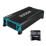 Renogy 3000W pure sine wave inverter with UPS function in a front right view with wired remote and cable.
