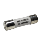 Roam Gear 10A MC4 inline replacement fuse viewed from the left with a white body and metal end caps.