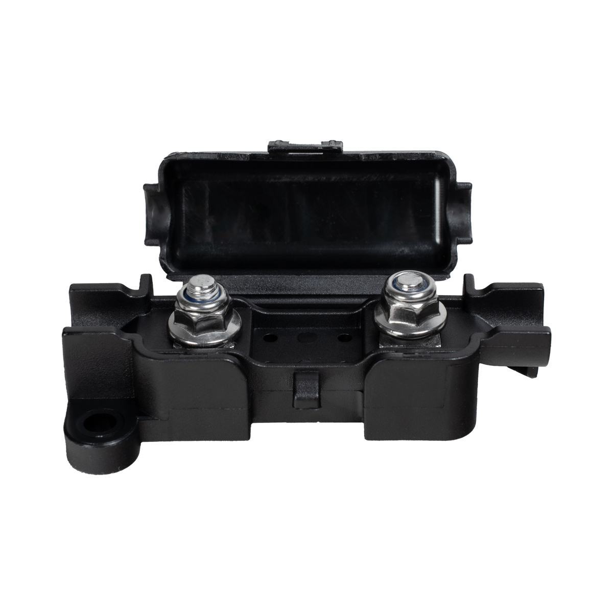 Roam Gear 125A In-line Midi fuse holder open in a front view with two terminals visible.