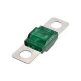 Roam Gear 40A Midi fuse angled view with transparent green housing and two silver mounting tabs.