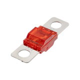 Roam Gear 50A Midi fuse angled view with transparent red housing and two silver mounting tabs.