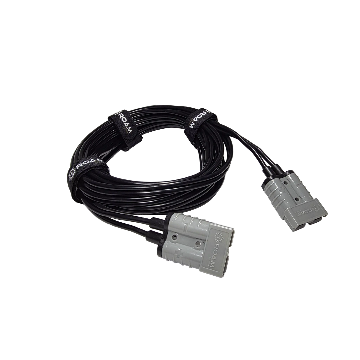 Roam Gear 5m Anderson to Anderson extension lead viewed from the left with a grey plug on each end.