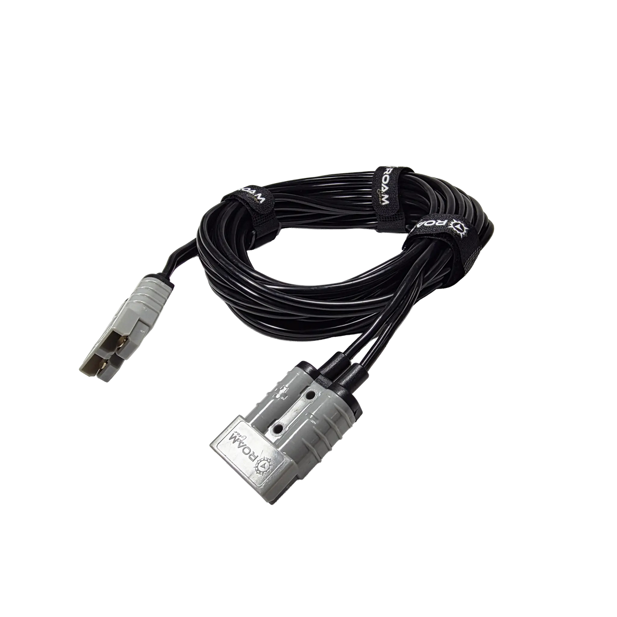 Roam Gear 5m Anderson to Anderson extension lead viewed from the right with a grey plug on each end.