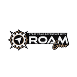 Small Roam Gear black printed sticker with a compass logo and "Start your adventure with Roam Gear" text.
