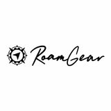 Large Roam Gear black vinyl sticker with a compass emblem beside the Roam Gear script logo.